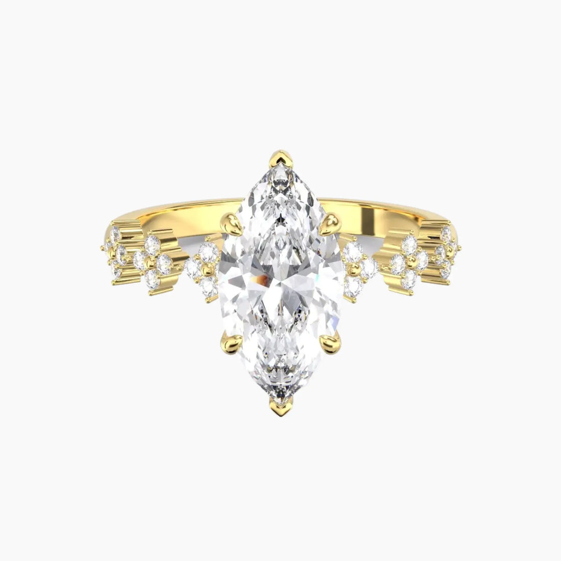Starveil Marquise Unique 1.5 Carat Lab Grown Diamond Engagement Ring in 14K Yellow Gold