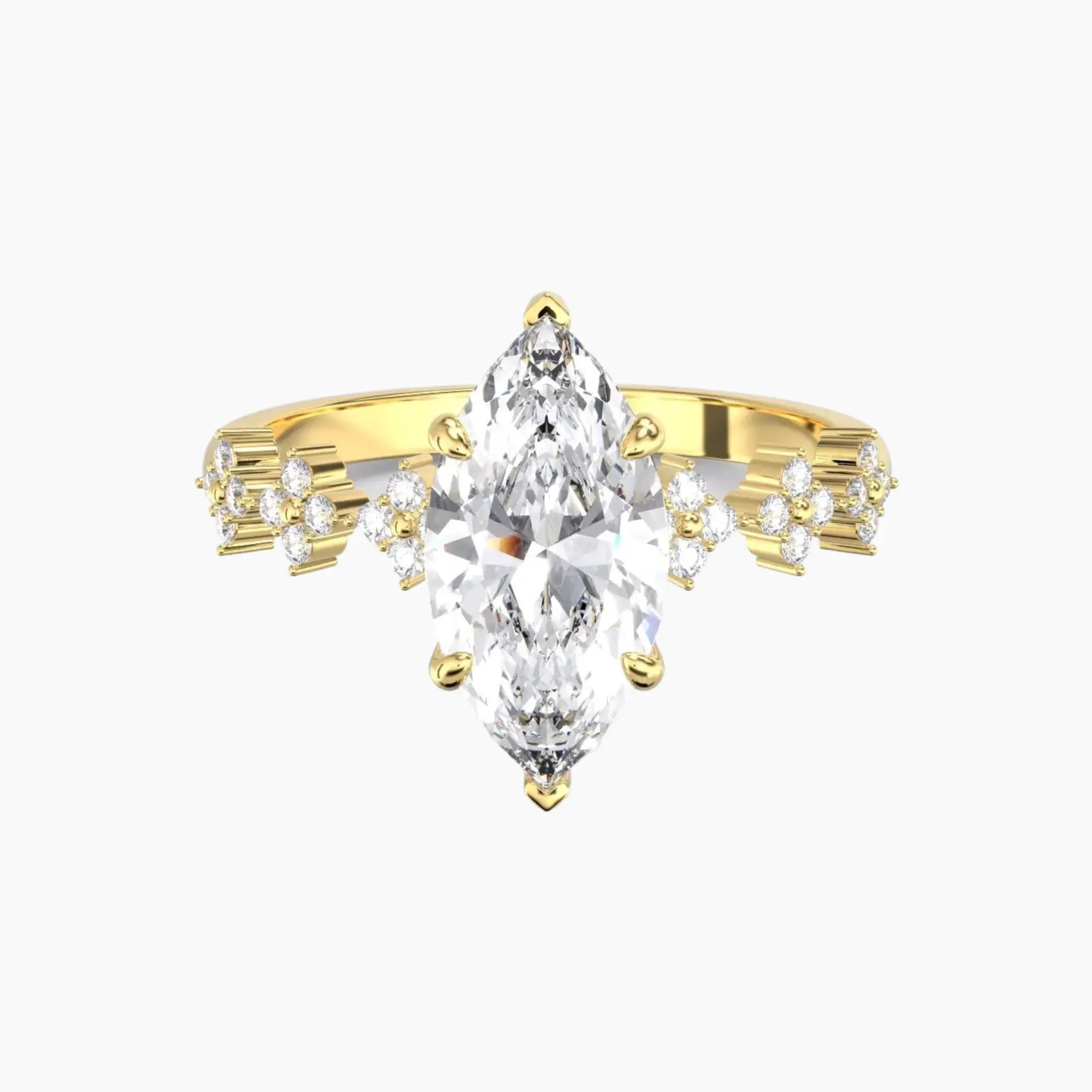 Starveil Marquise Unique 2 Carat Lab Grown Diamond Engagement Ring in 14K Yellow Gold