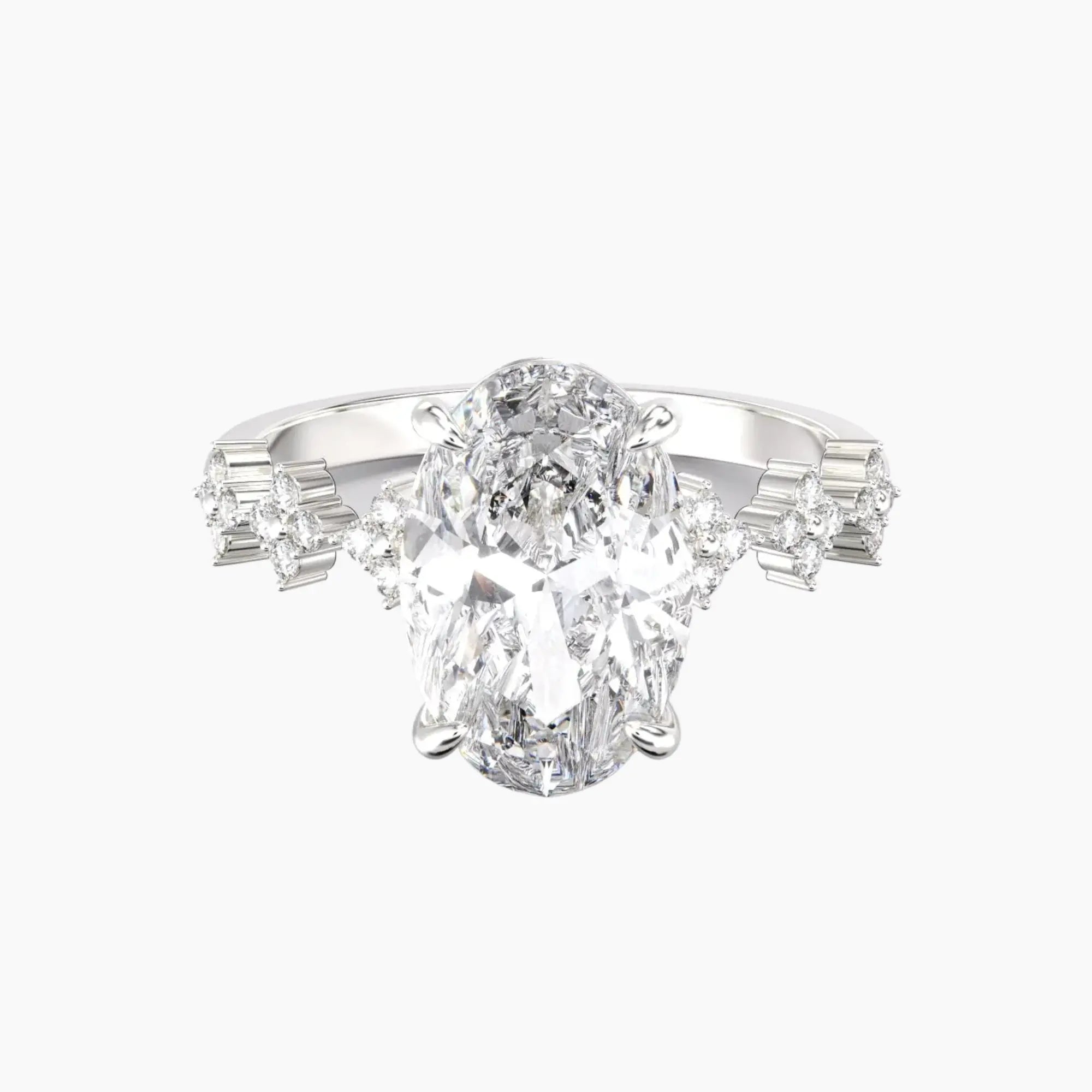 Starveil Oval Unique 1 Carat Lab Grown Diamond Engagement Ring in 18K White Gold
