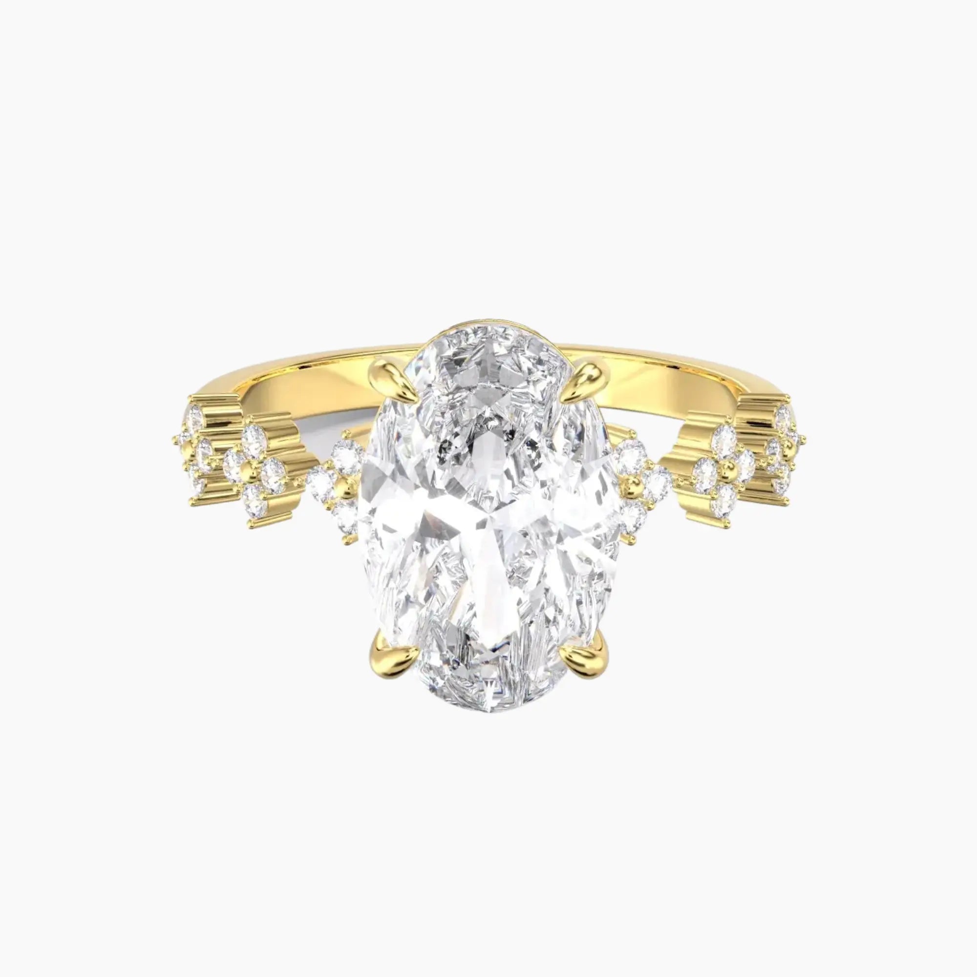 Starveil Oval Unique 2 Carat Lab Grown Diamond Engagement Ring in 18K Yellow Gold