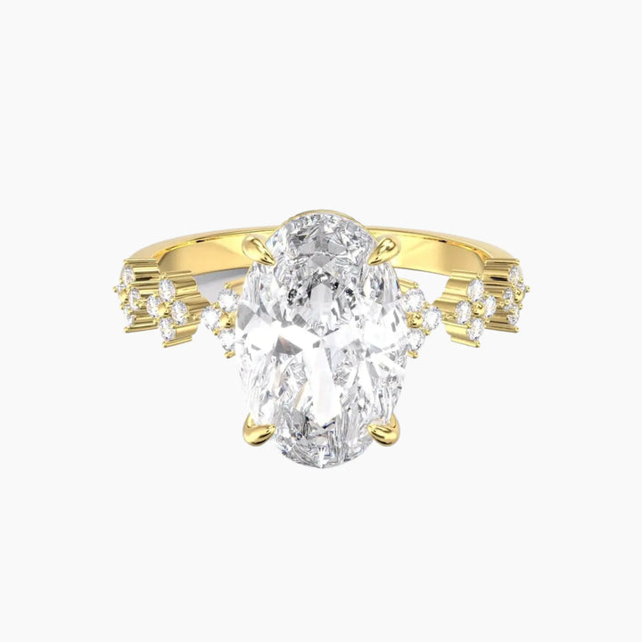 Starveil Oval Unique 2 Carat Lab Grown Diamond Engagement Ring in 14K Yellow Gold