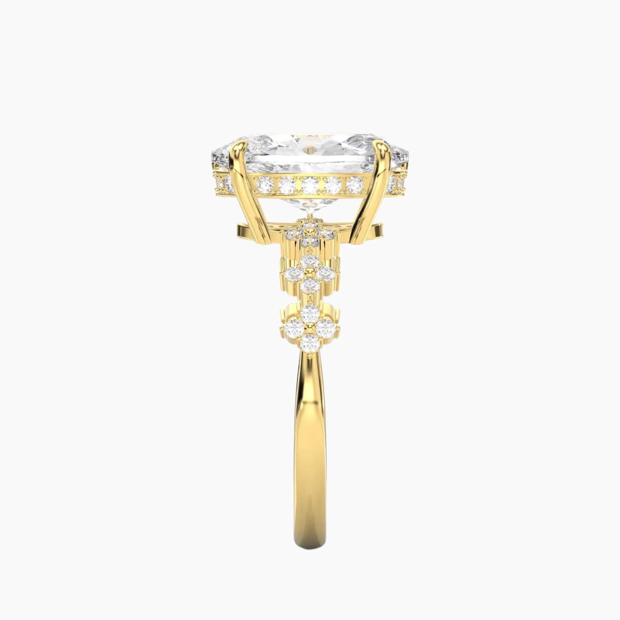 Starveil Oval Unique 1.5 Carat Lab Grown Diamond Engagement Ring in 14K Yellow Gold
