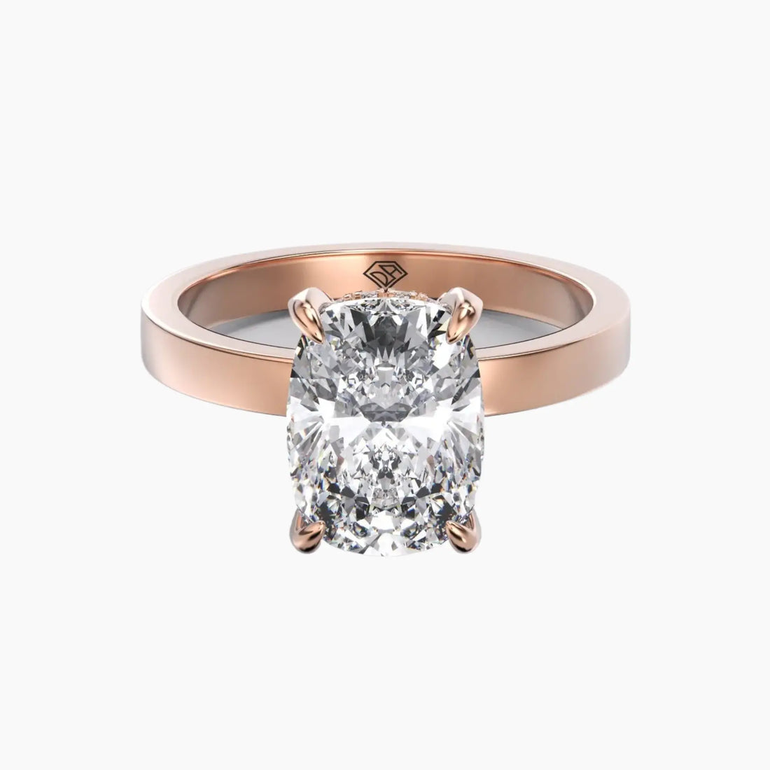 Marble Cushion Hidden Halo Diamond Ring Setting in 18K White Gold