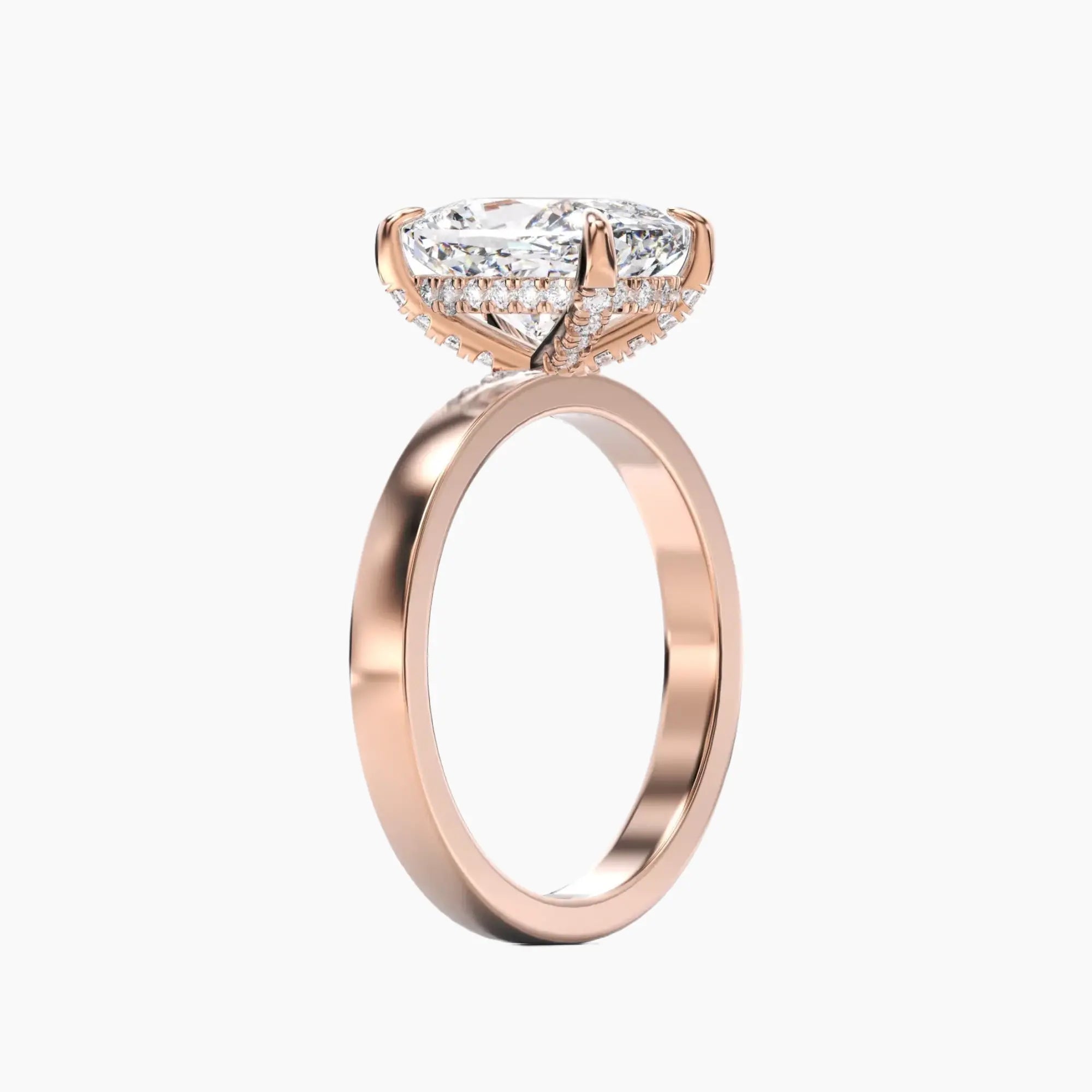 Marble Cushion Hidden Halo 1.5 Carat Lab Grown Diamond Engagement Ring in 18K Rose Gold