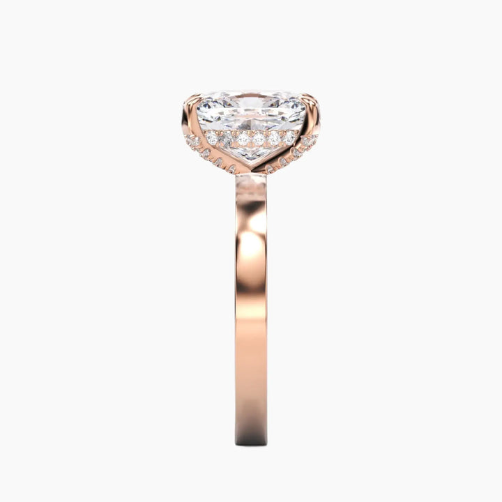 Marble Cushion Hidden Halo 3 Carat Lab Grown Diamond Engagement Ring in 18K Yellow Gold
