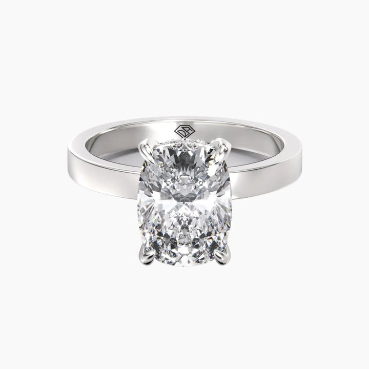 Marble Cushion Hidden Halo 1.5 Carat Lab Grown Diamond Engagement Ring in 18K White Gold