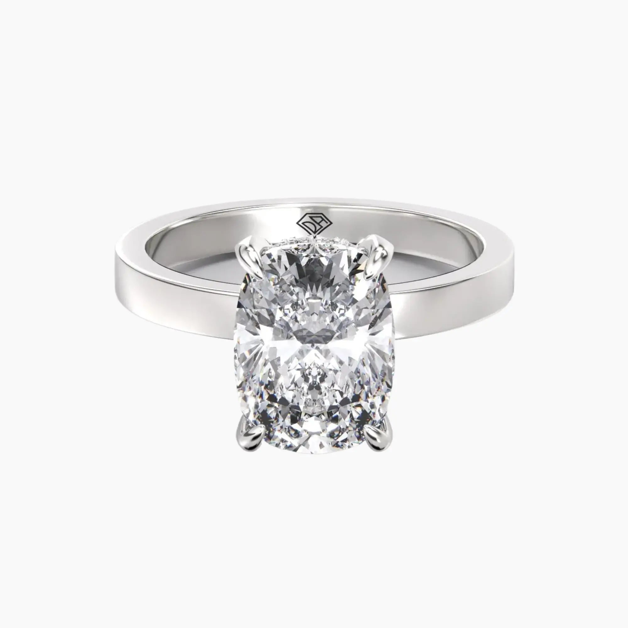 Marble Cushion Hidden Halo Diamond Ring Setting in 14K Rose Gold