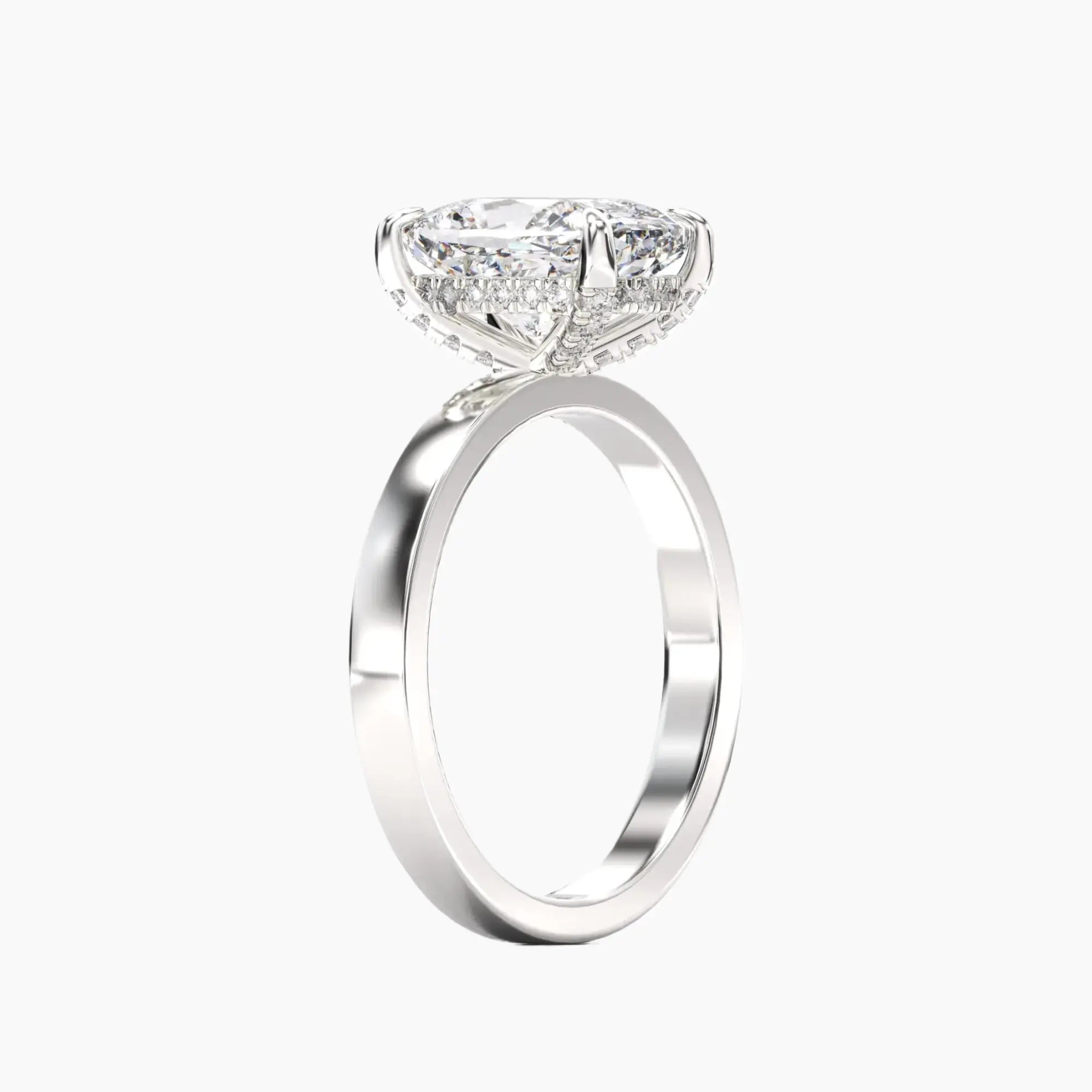 Marble Cushion Hidden Halo 2.5 Carat Lab Grown Diamond Engagement Ring in 18K White Gold