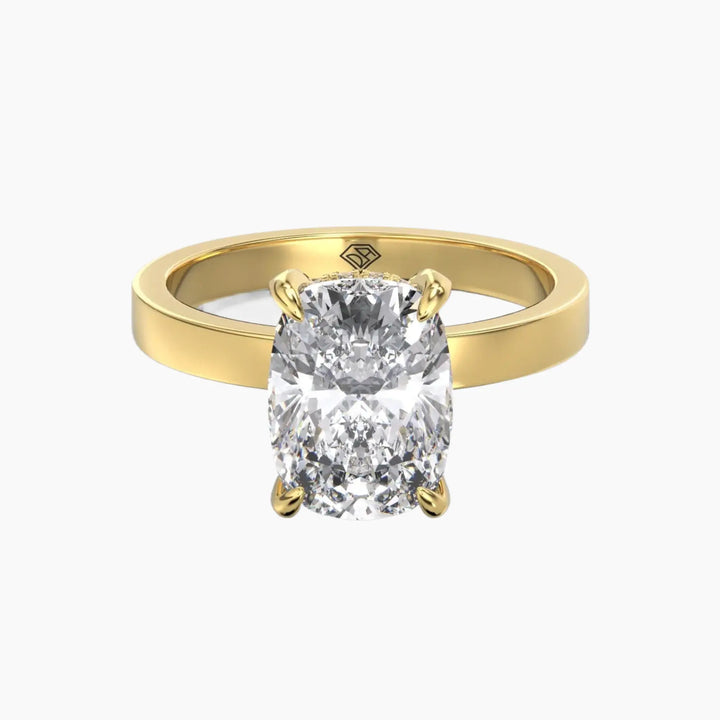 Marble Cushion Hidden Halo 3 Carat Lab Grown Diamond Engagement Ring in 18K Yellow Gold
