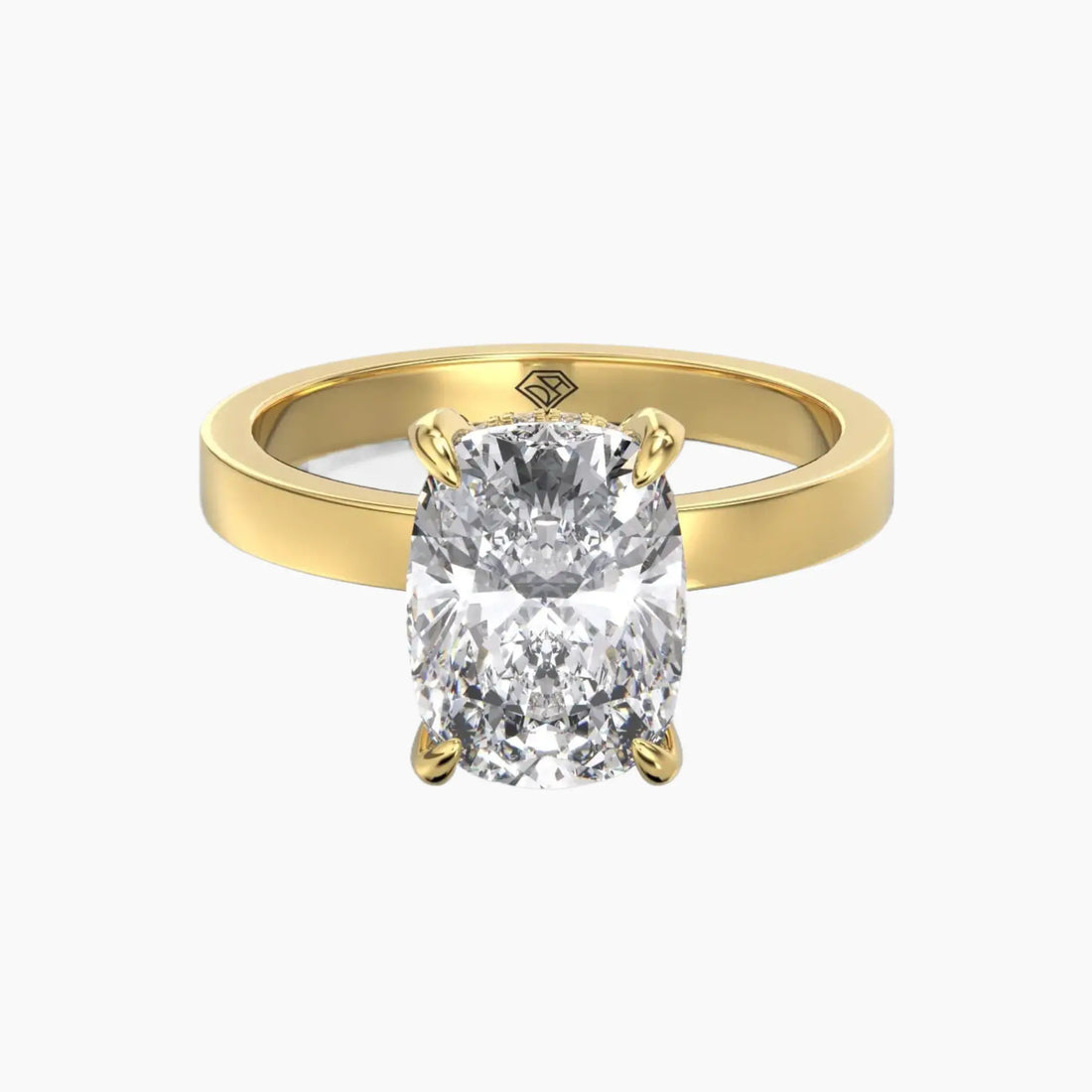 Marble Cushion Hidden Halo 2.5 Carat Lab Grown Diamond Engagement Ring in 14K Yellow Gold
