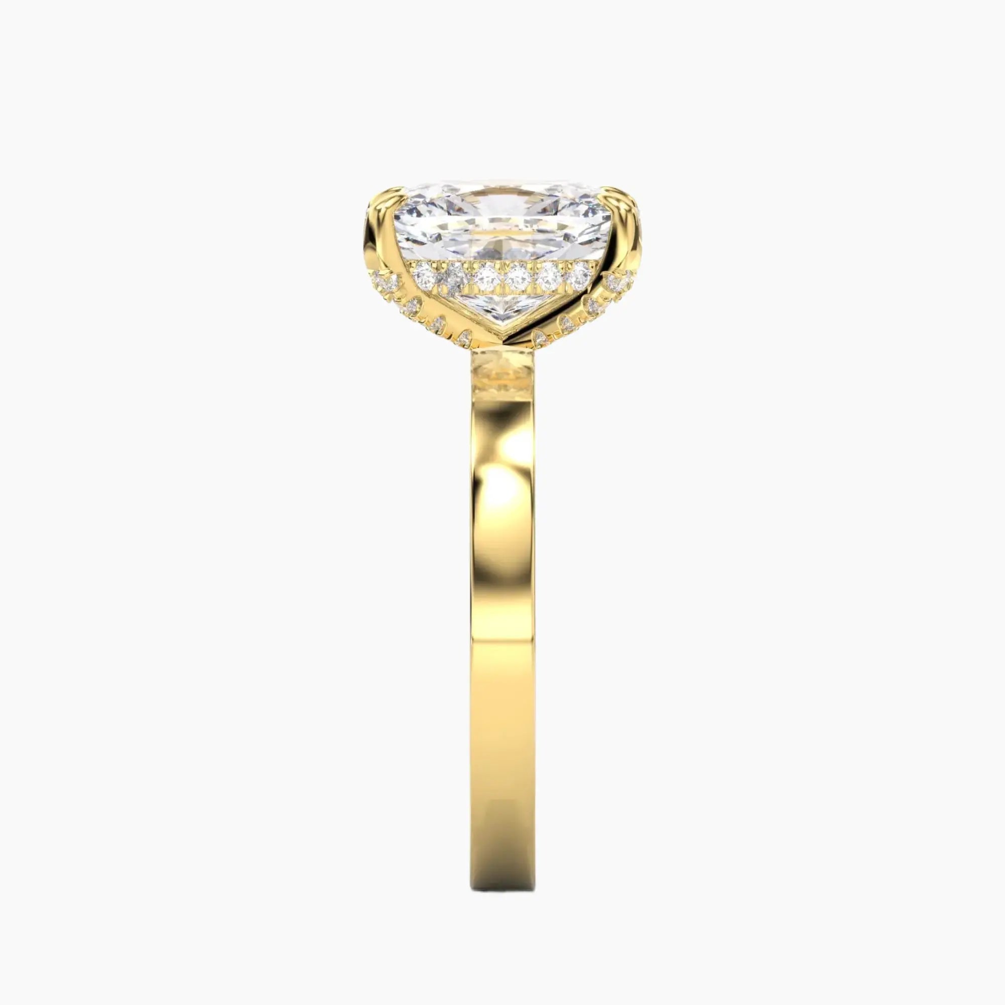 Marble Cushion Hidden Halo 2.5 Carat Lab Grown Diamond Engagement Ring in 14K Yellow Gold