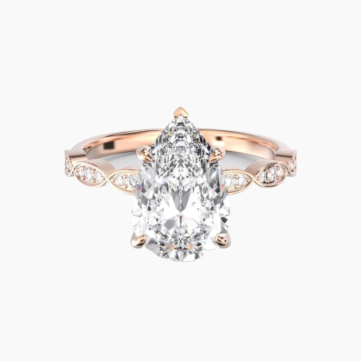 Feather Pear Unique 2 Carat Lab Grown Diamond Engagement Ring in 18K Rose Gold