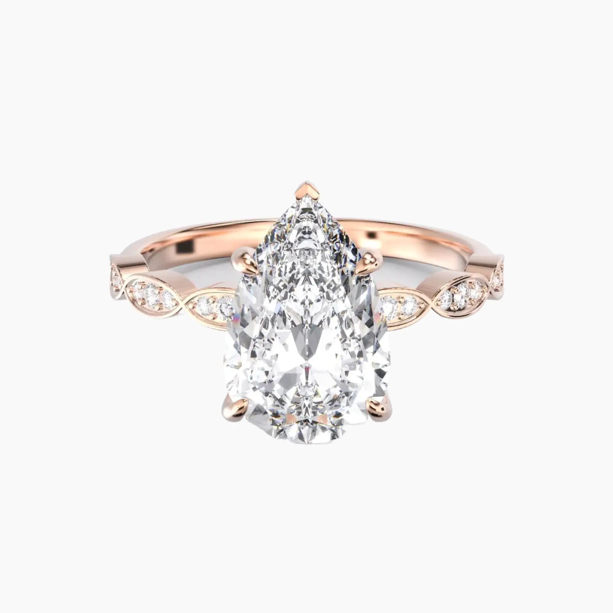 Feather Pear Unique 2.5 Carat Lab Grown Diamond Engagement Ring in 18K Yellow Gold