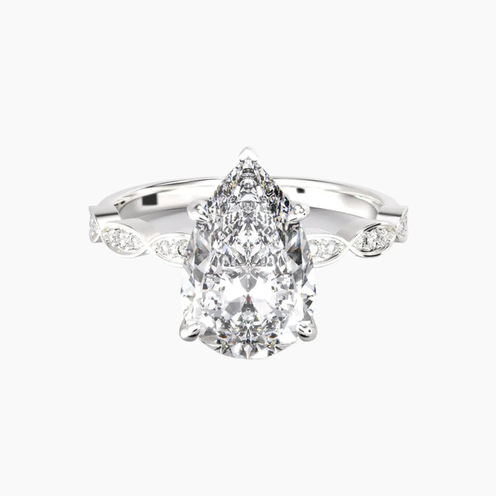 Feather Pear Unique 2.5 Carat Lab Grown Diamond Engagement Ring in 18K White Gold