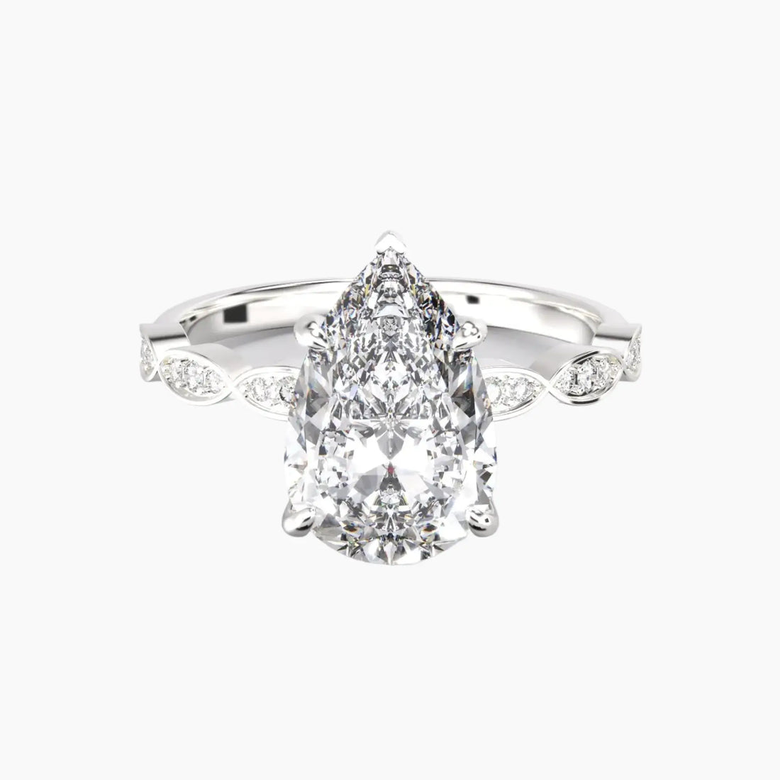 Feather Pear Unique Diamond Ring Setting in 18K Rose Gold
