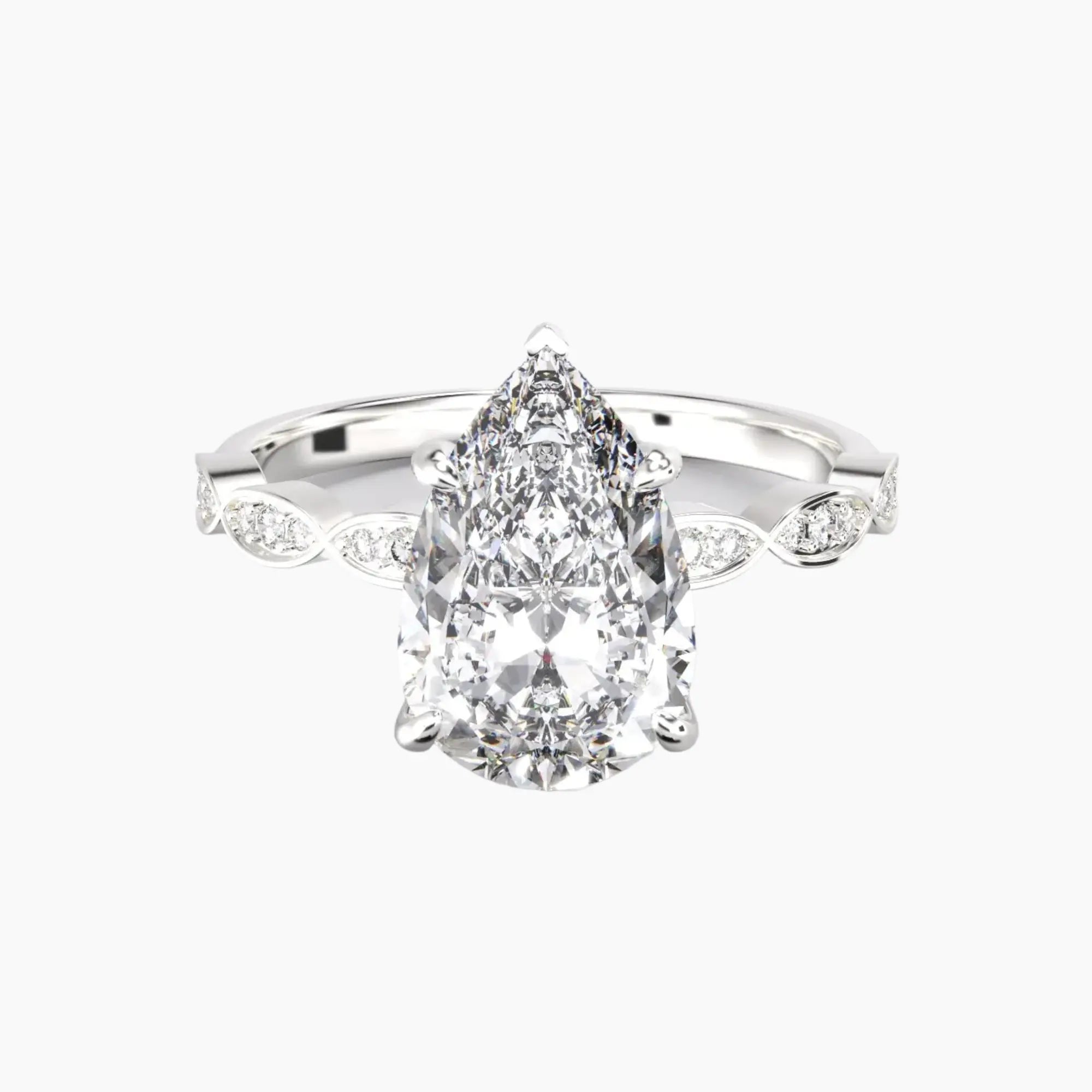 Feather Pear Unique Diamond Ring Setting in 18K Yellow Gold