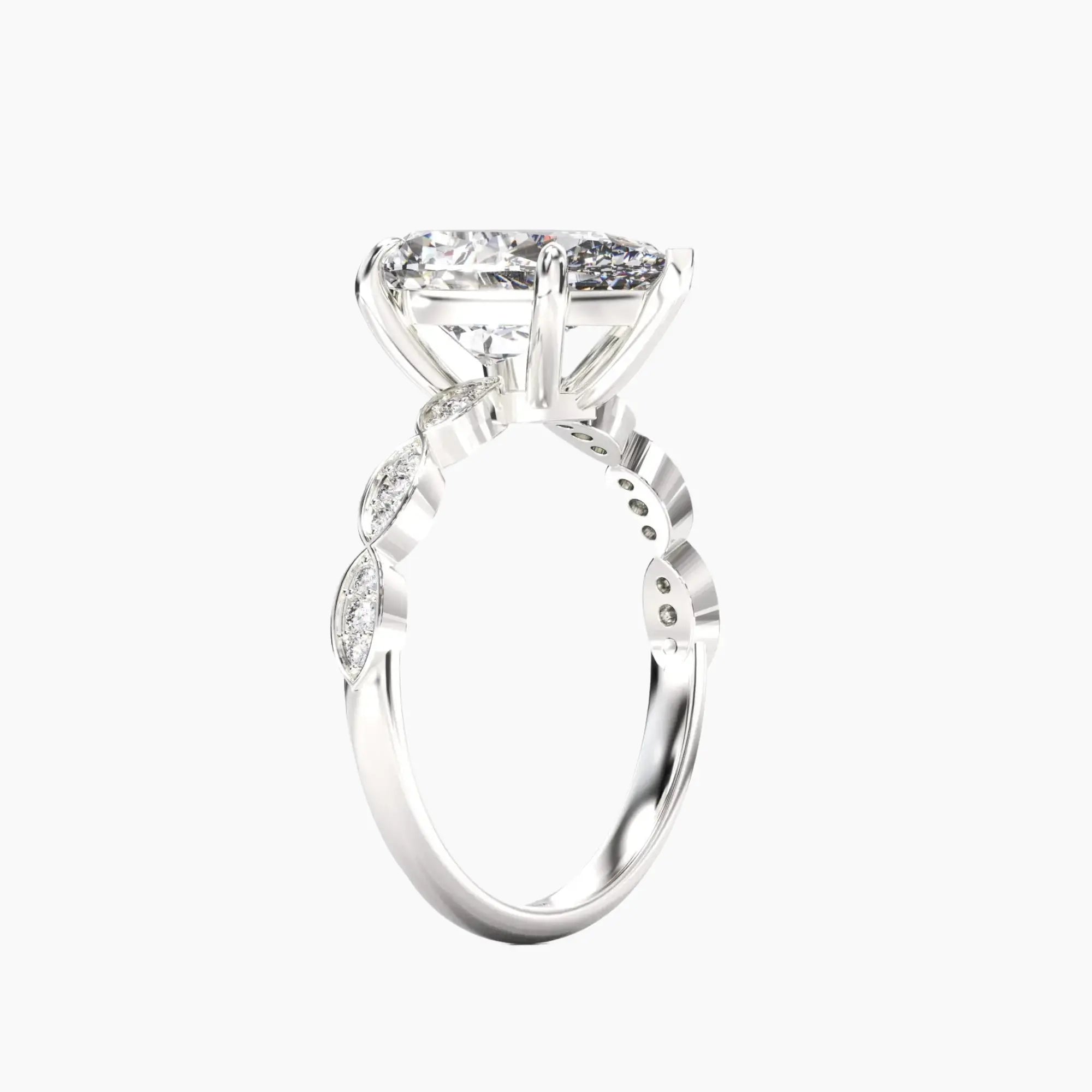 Feather Pear Unique Diamond Ring Setting in 18K Yellow Gold