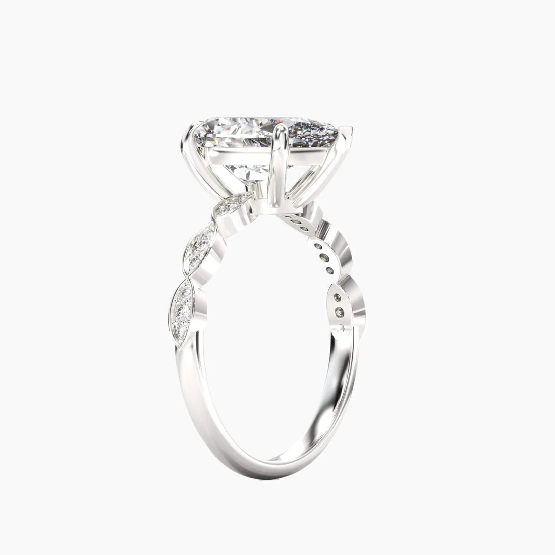 Feather Pear Unique 2.5 Carat Lab Grown Diamond Engagement Ring in 18K White Gold