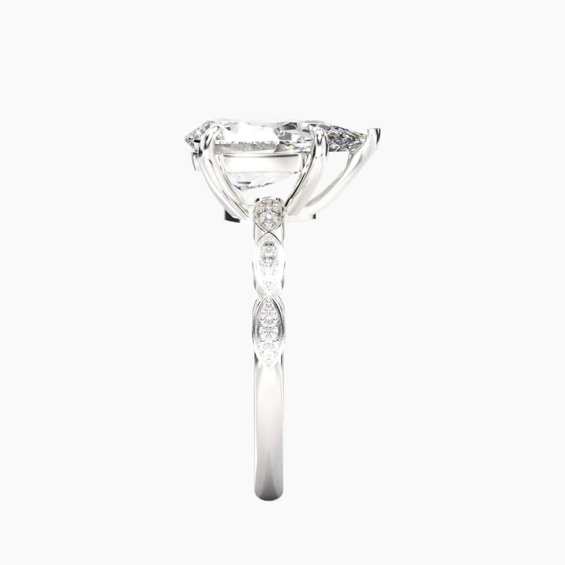 Feather Pear Unique Diamond Ring Setting in 18K Rose Gold