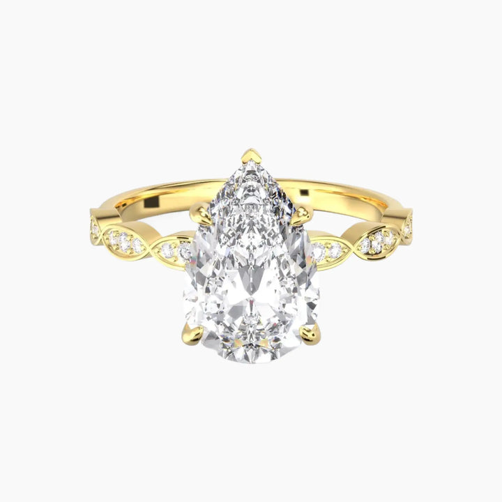 Feather Pear Unique 2 Carat Lab Grown Diamond Engagement Ring in 14K Yellow Gold
