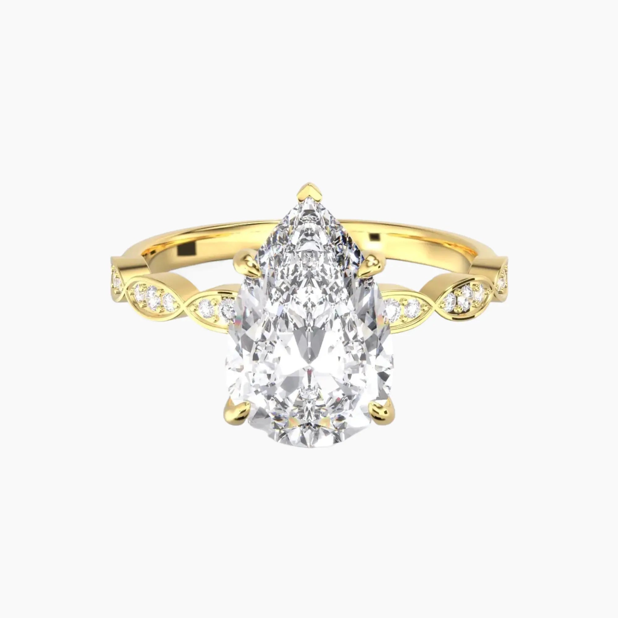 Feather Pear Unique Diamond Ring Setting in 14K Rose Gold