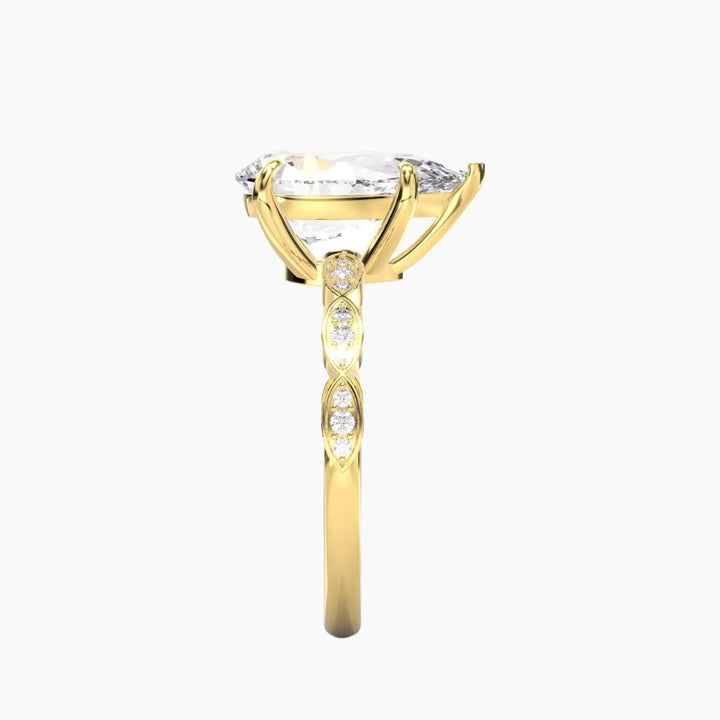 Feather Pear Unique 2.5 Carat Lab Grown Diamond Engagement Ring in 14K Rose Gold