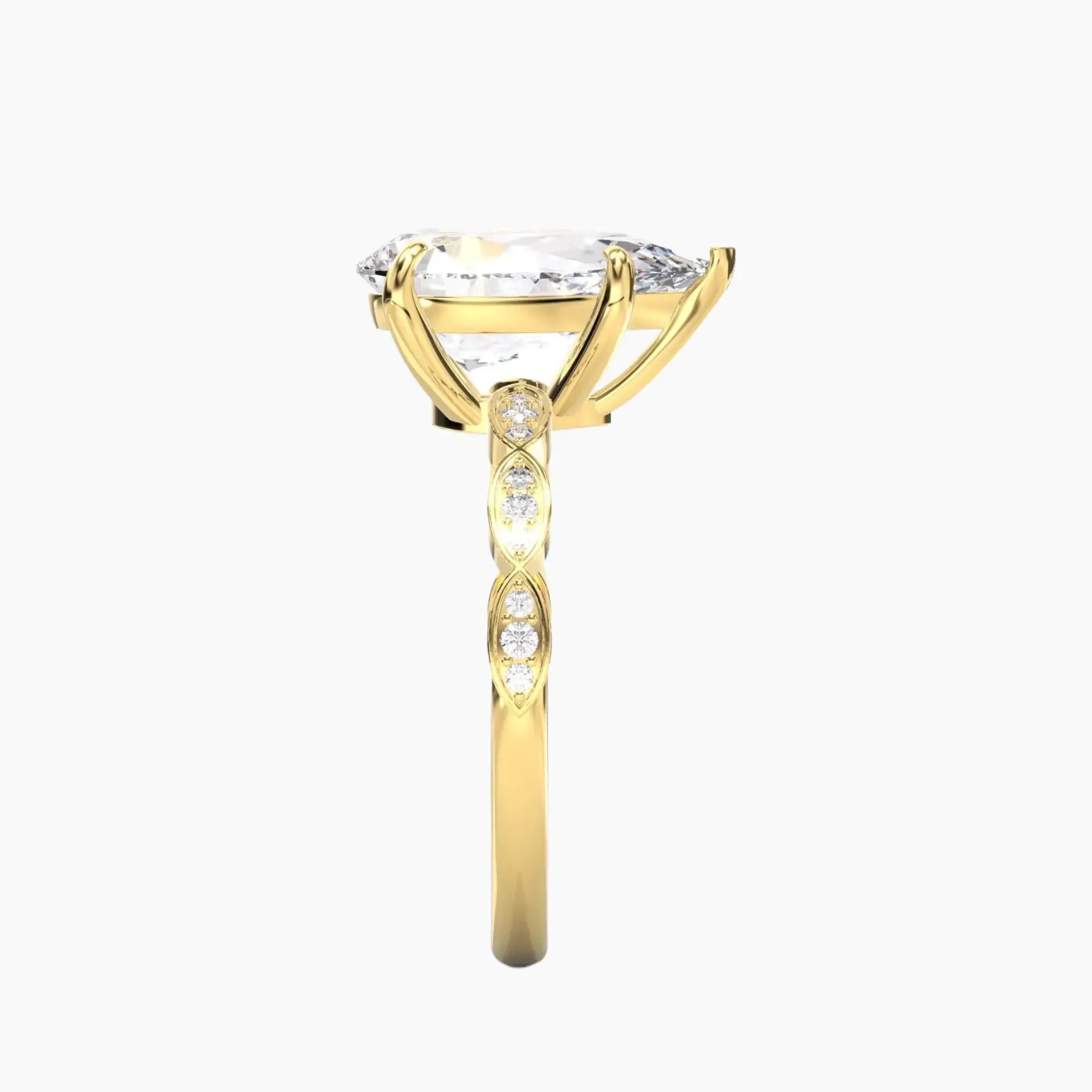 Feather Pear Unique 1 Carat Lab Grown Diamond Engagement Ring in 18K Yellow Gold