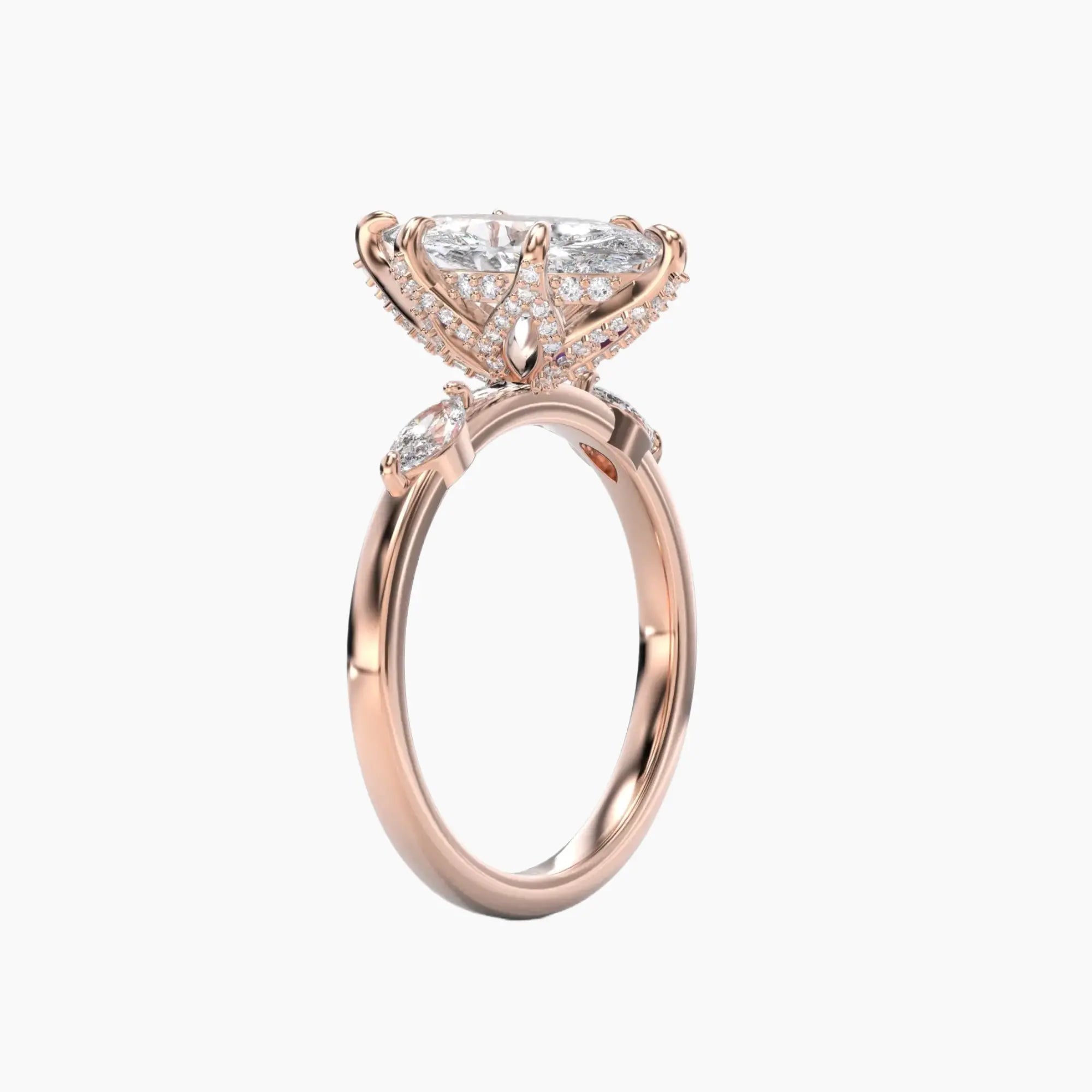 Auracle Marquise Hidden Halo 2 Carat Lab Grown Diamond Engagement Ring in 18K Yellow Gold