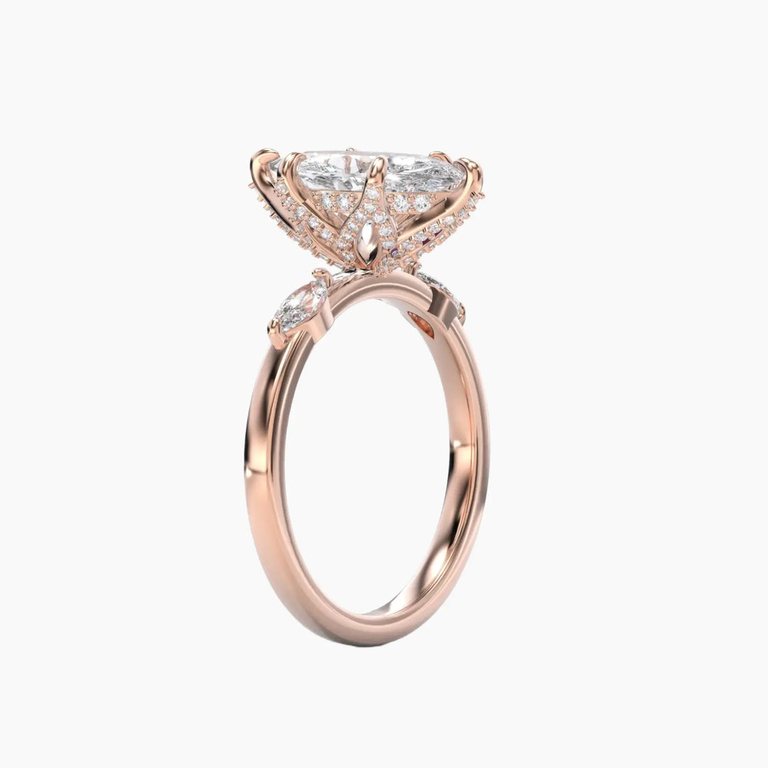 Auracle Marquise Hidden Halo 3 Carat Lab Grown Diamond Engagement Ring in 14K Yellow Gold