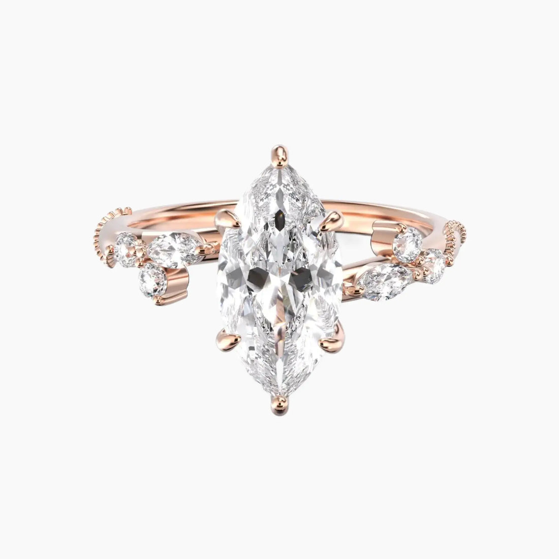 Chantilly Marquise Unique 2 Carat Lab Grown Diamond Engagement Ring in 18K White Gold