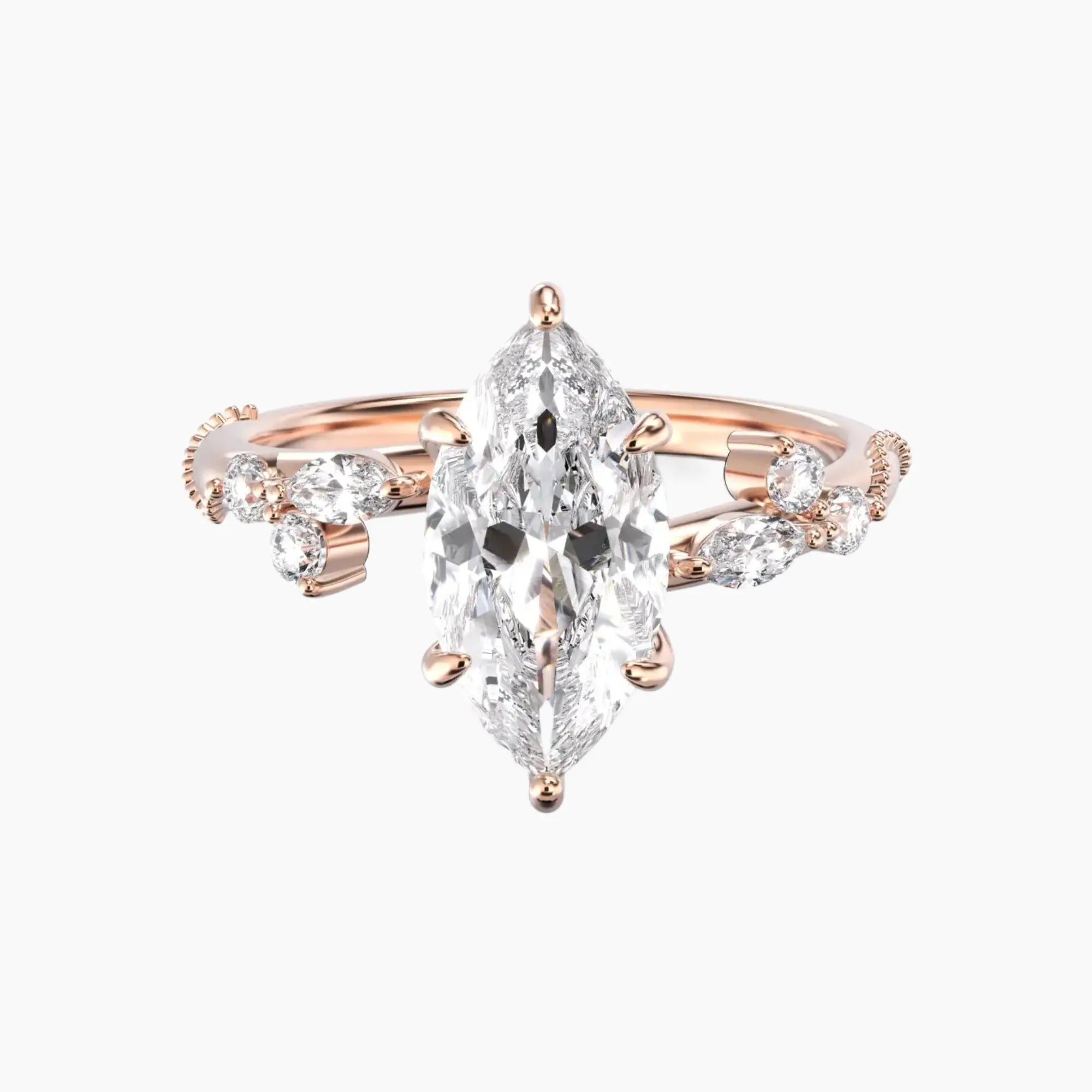 Chantilly Marquise Unique 2 Carat Lab Grown Diamond Engagement Ring in 18K Yellow Gold