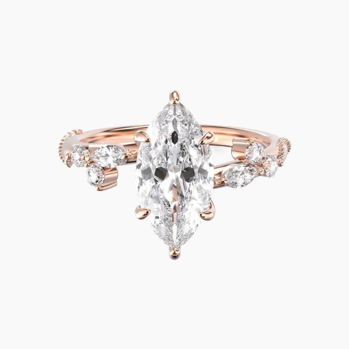 Chantilly Marquise Unique 2 Carat Lab Grown Diamond Engagement Ring in 14K Rose Gold