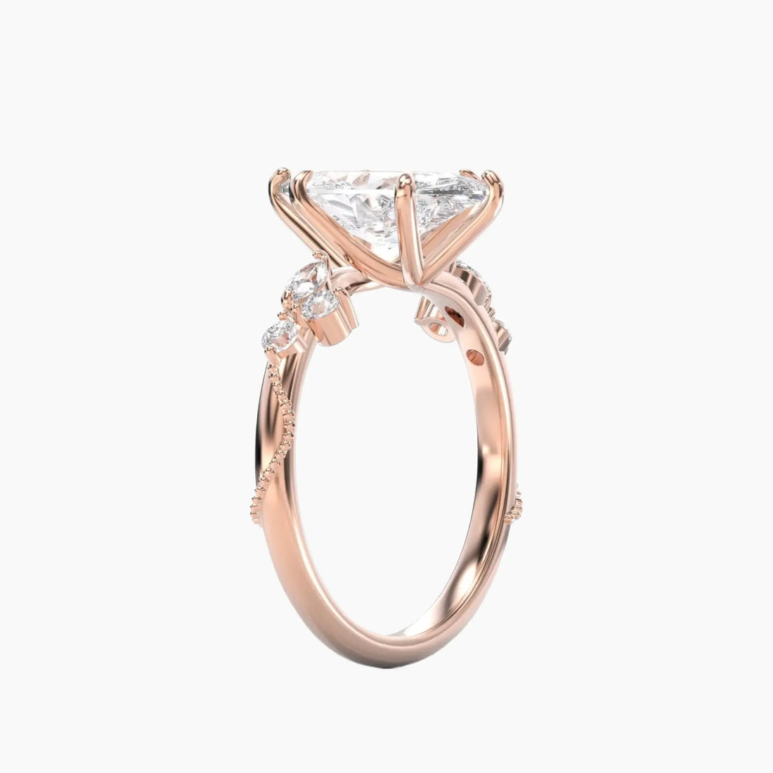 Chantilly Marquise Unique 3 Carat Lab Grown Diamond Engagement Ring in 14K Yellow Gold