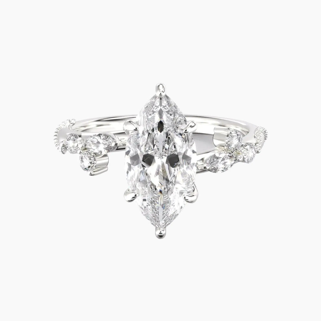Chantilly Marquise Unique 3 Carat Lab Grown Diamond Engagement Ring in 18K White Gold