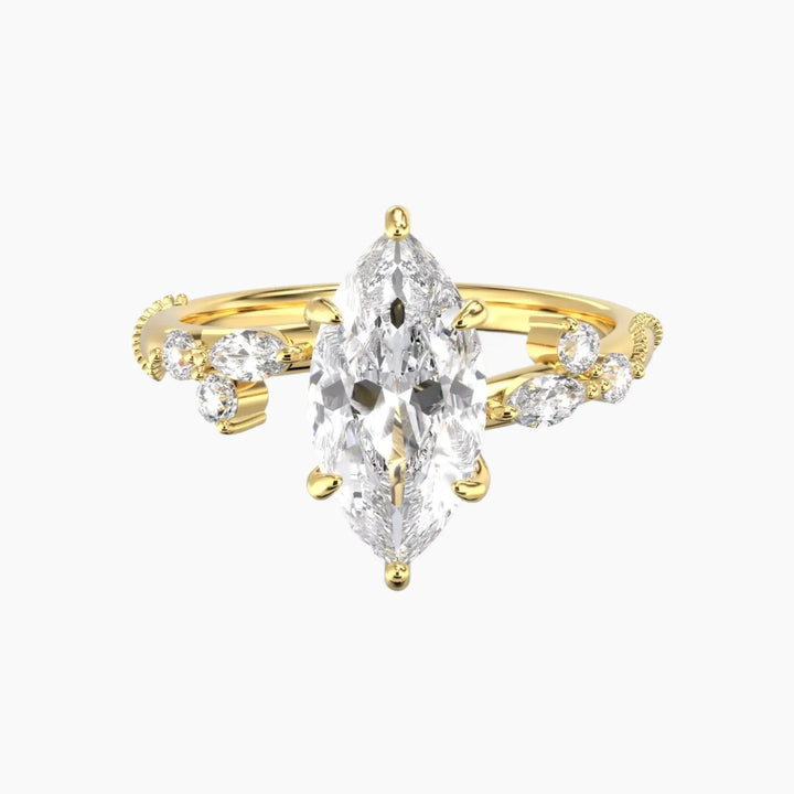 Chantilly Marquise Unique 2 Carat Lab Grown Diamond Engagement Ring in 14K Yellow Gold