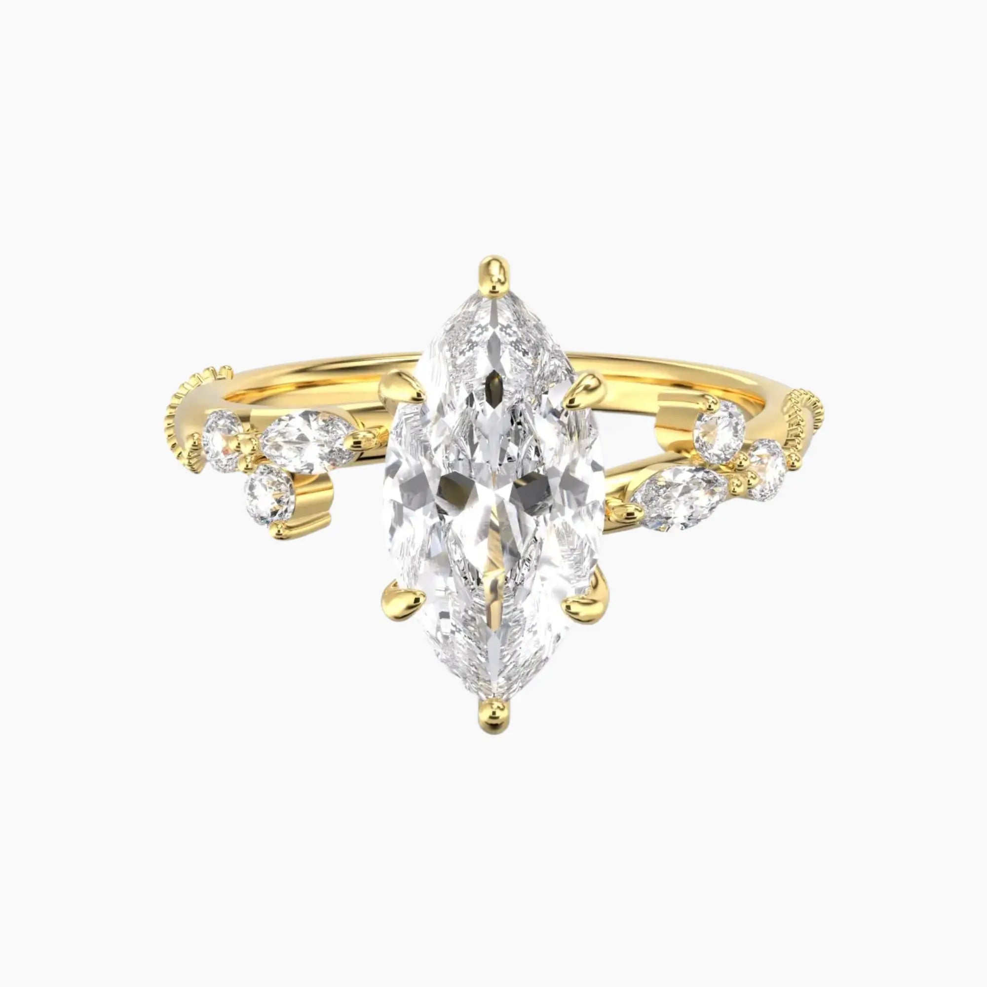 Chantilly Marquise Unique Diamond Ring Setting in 18K Yellow Gold