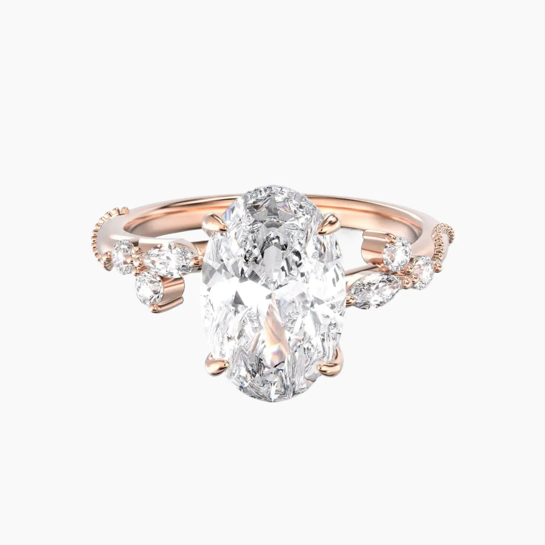Chantilly Oval Unique Diamond Ring Setting in 18K Yellow Gold