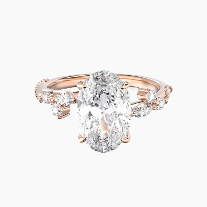 Chantilly Oval Unique 1.5 Carat Lab Grown Diamond Engagement Ring in 18K Rose Gold
