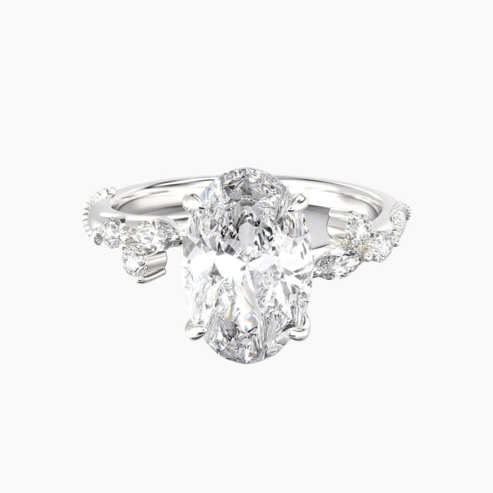 Chantilly Oval Unique 1 Carat Lab Grown Diamond Engagement Ring in 14K White Gold