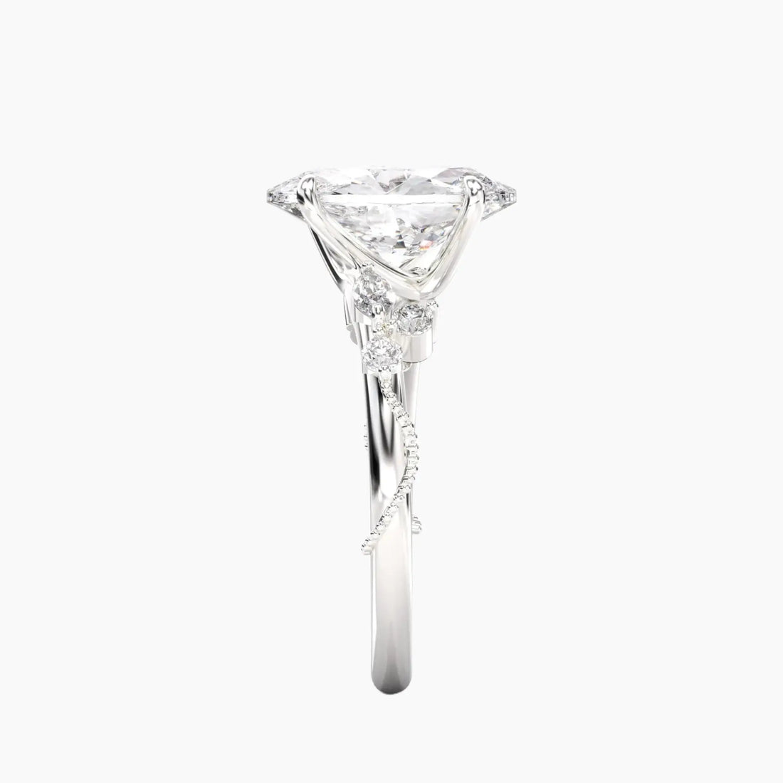 Chantilly Oval Unique Diamond Ring Setting in 14K White Gold