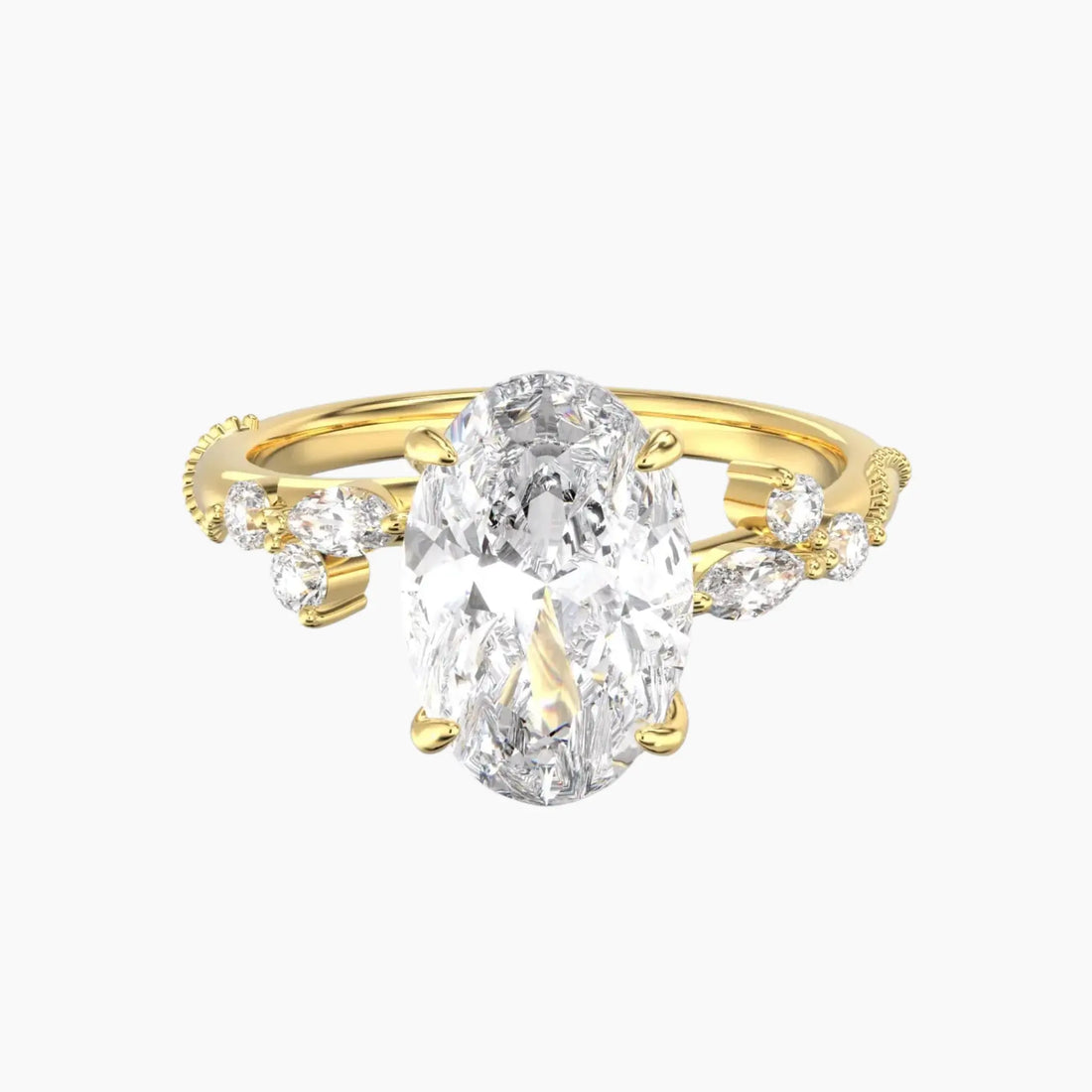 Chantilly Oval Unique Diamond Ring Setting in 18K Yellow Gold