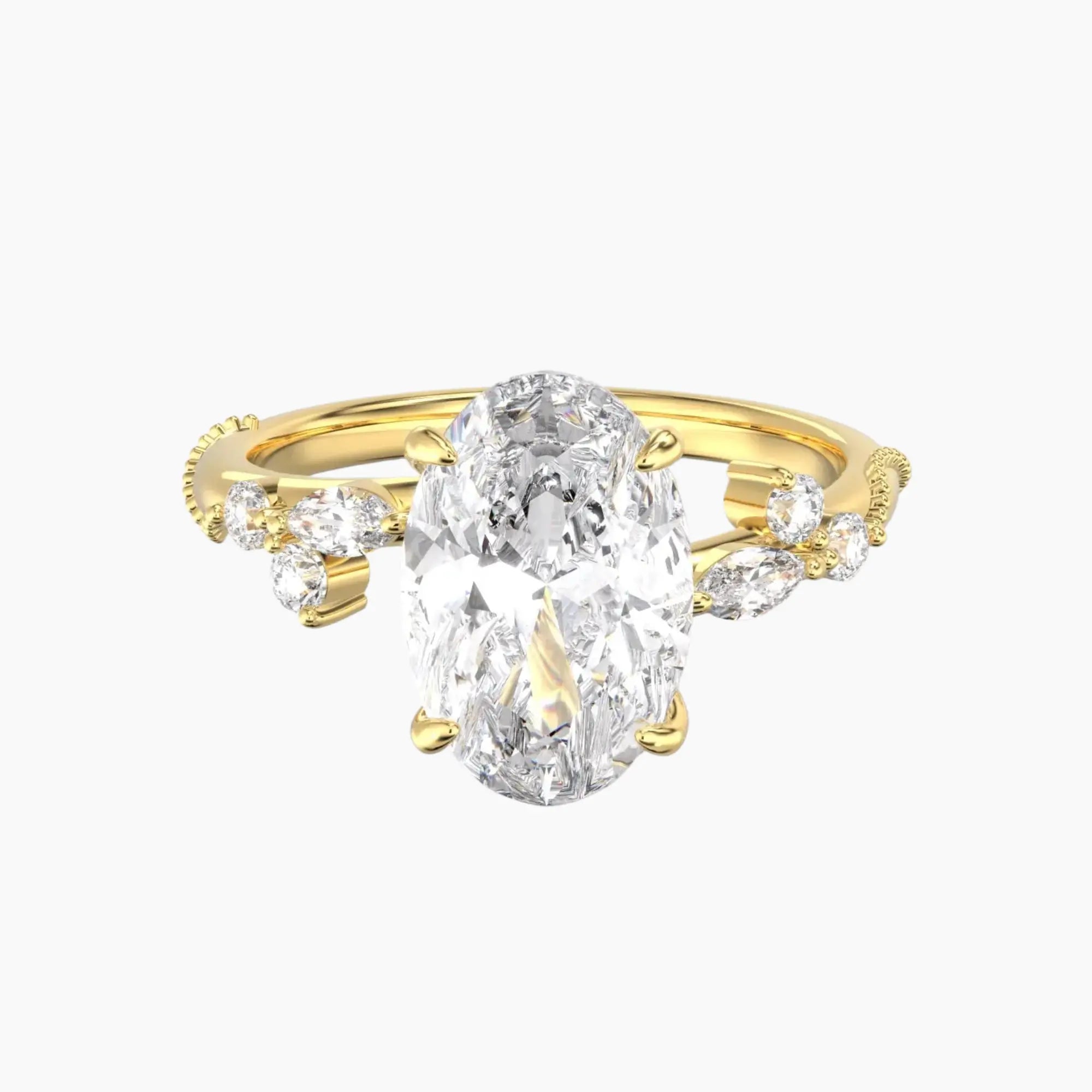 Chantilly Oval Unique 2 Carat Lab Grown Diamond Engagement Ring in 18K Yellow Gold