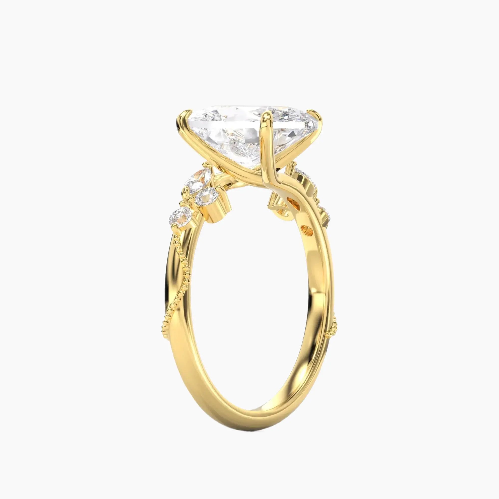 Chantilly Oval Unique 2 Carat Lab Grown Diamond Engagement Ring in 18K Yellow Gold