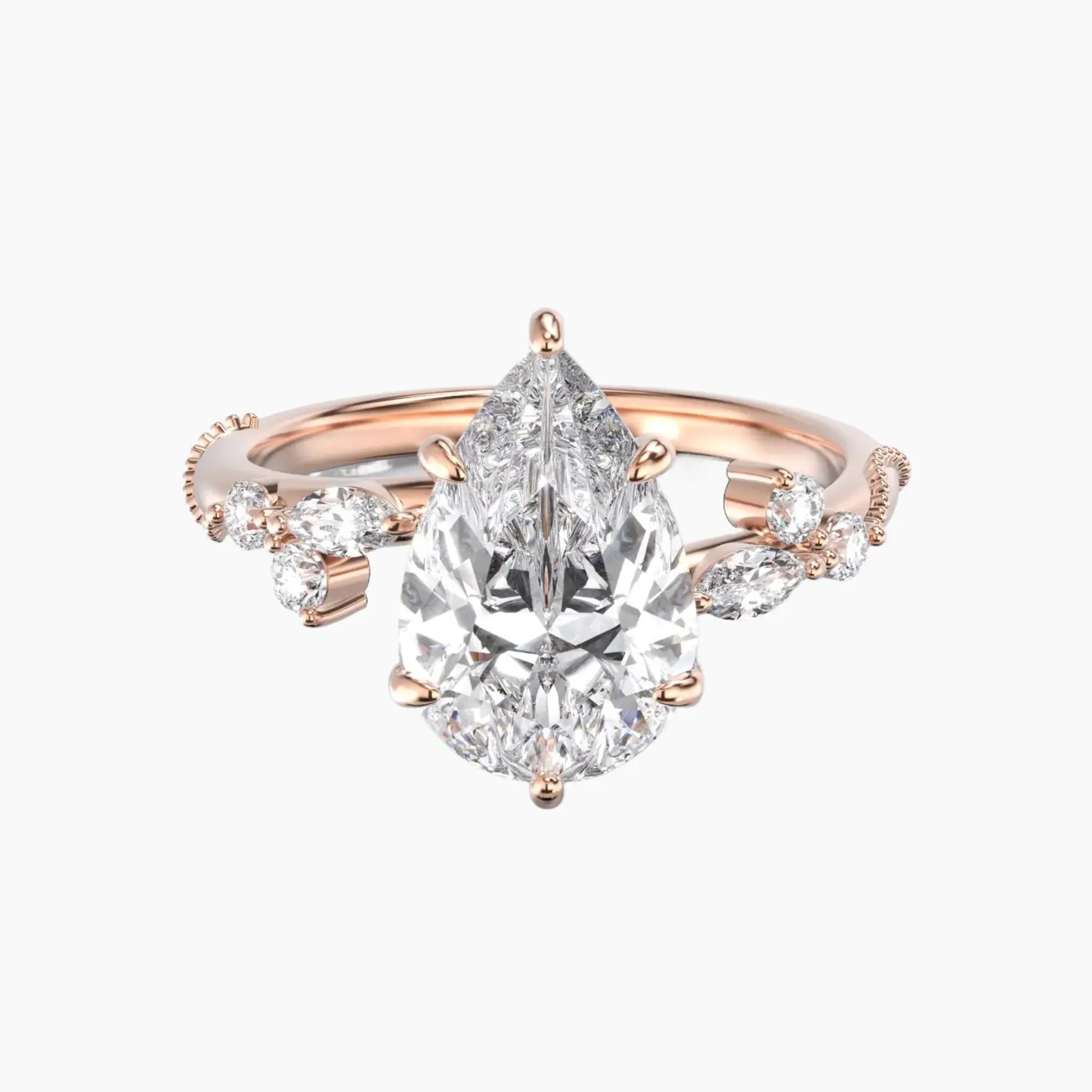 Chantilly Pear Unique 1.5 Carat Lab Grown Diamond Engagement Ring in 14K Rose Gold