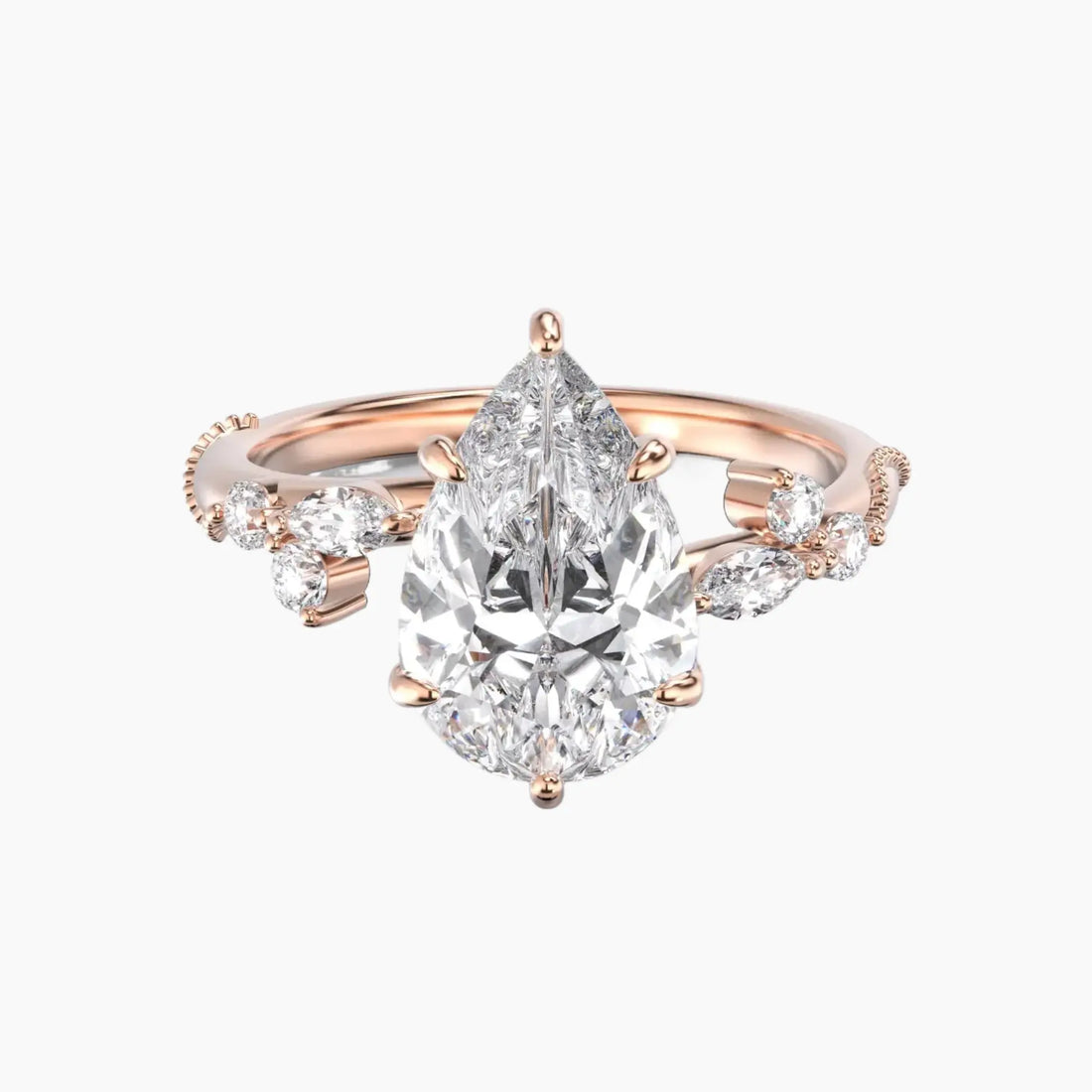 Chantilly Pear Unique 1.5 Carat Lab Grown Diamond Engagement Ring in 14K Rose Gold