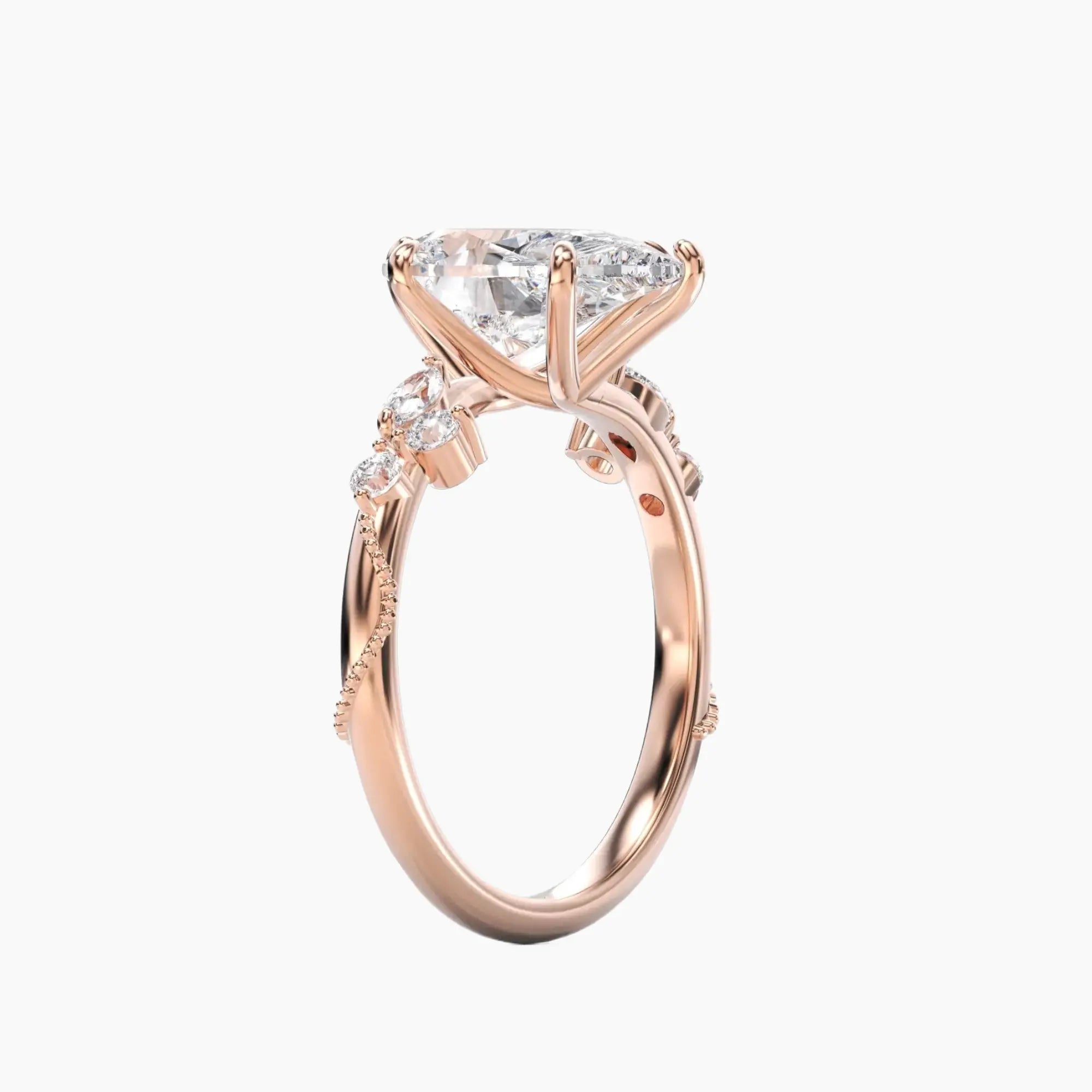 Chantilly Pear Unique 1 Carat Lab Grown Diamond Engagement Ring in 14K Rose Gold