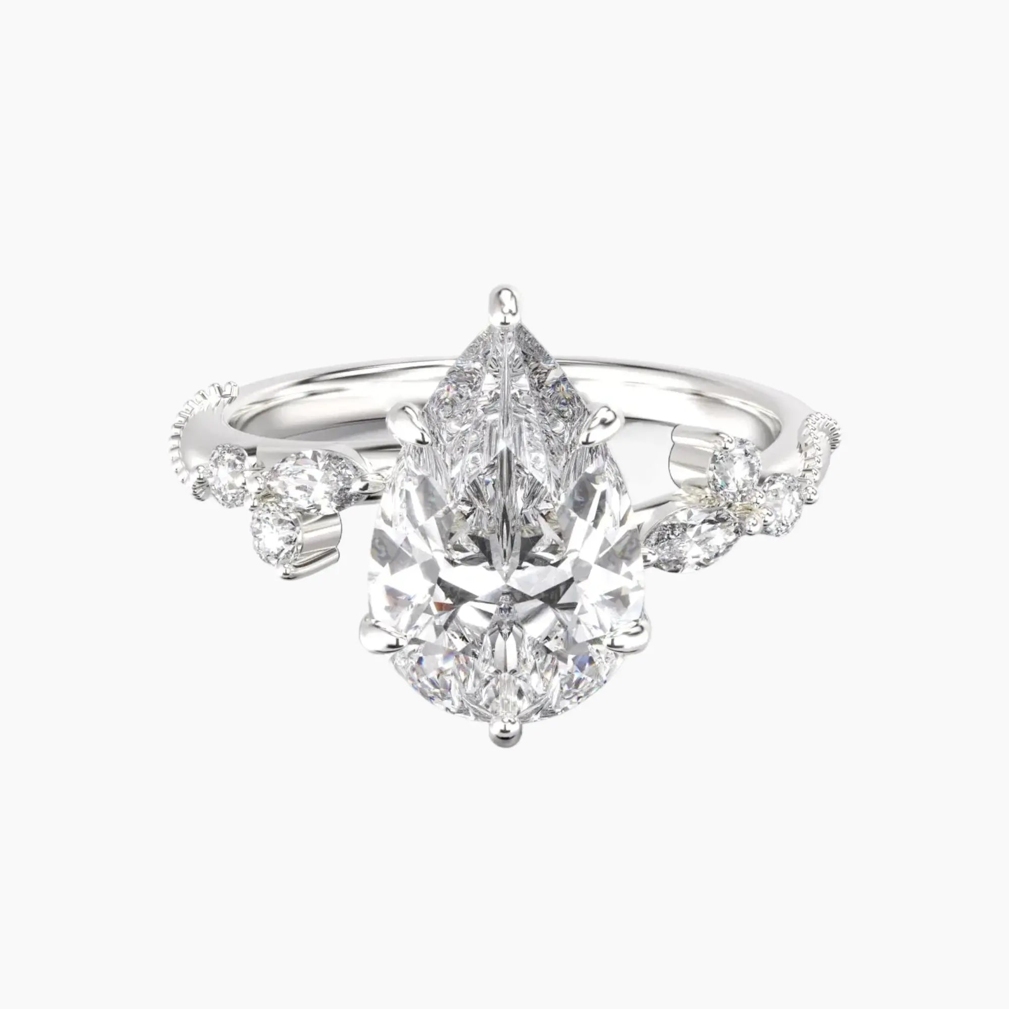 Chantilly Pear Unique 3 Carat Lab Grown Diamond Engagement Ring in 14K Rose Gold