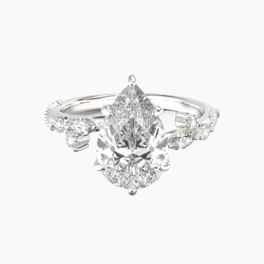 Chantilly Pear Unique Diamond Ring Setting in 14K Rose Gold
