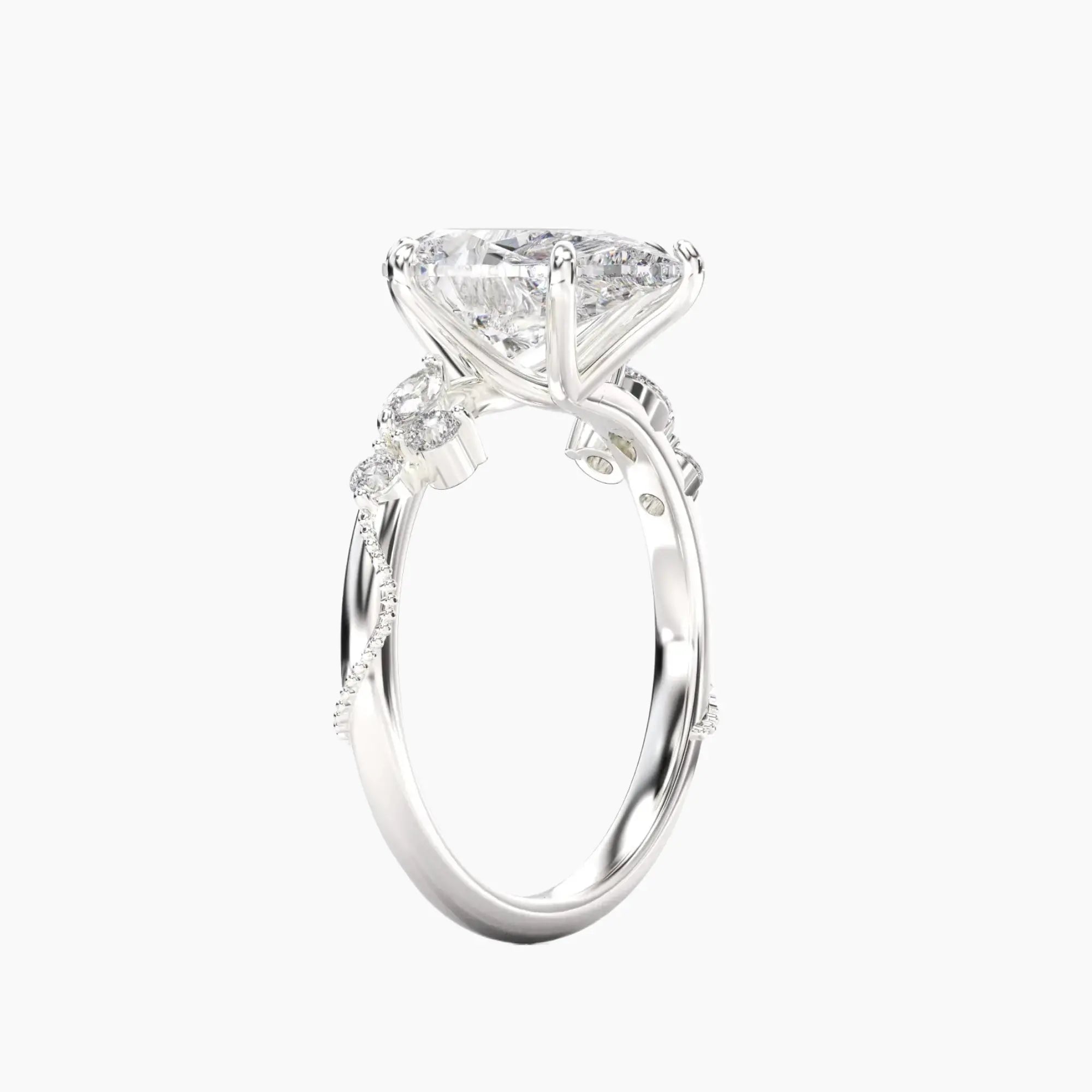 Chantilly Pear Unique Diamond Ring Setting in 14K White Gold