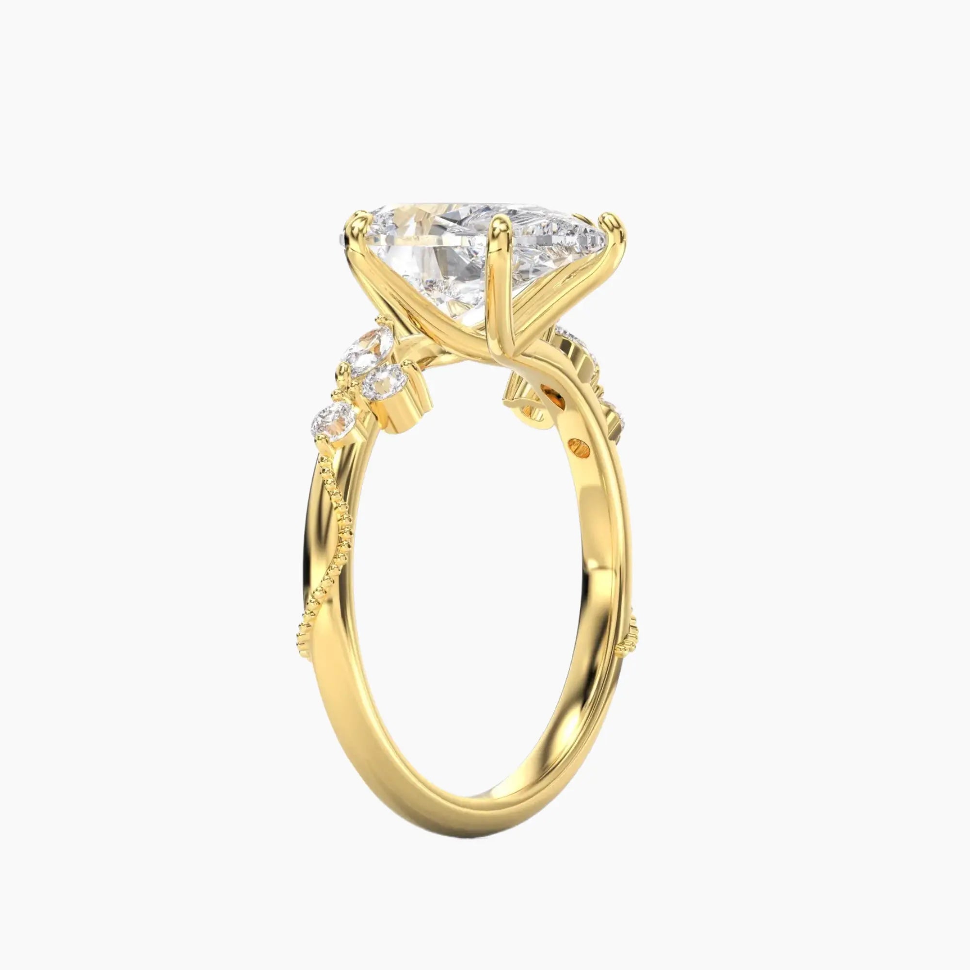 Chantilly Pear Unique Diamond Ring Setting in 14K Yellow Gold
